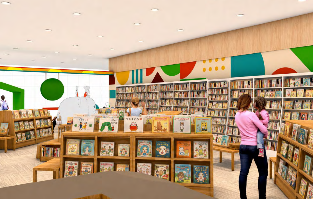 絵本が並ぶMOGUえほんランドのBOOKエリアのイメージ